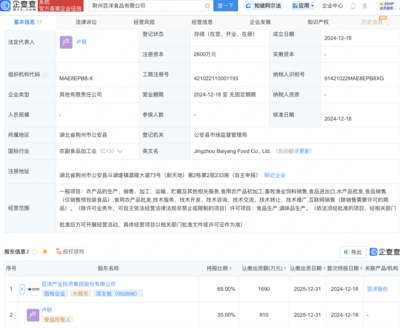 百洋股份携手卢玥,荆州新设2600万食品公司聚焦农产品加工